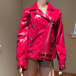 Hugo Boss Gorgeous Red Patent Leather Calfskin Zipper Front Closure Size L